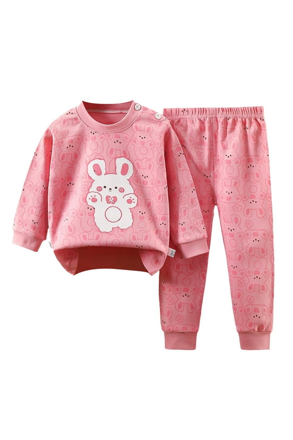 Baby Bamboo Viscose Snug-Fit Cooling Pajamas 2-Piece Cool-Touch Sleepers, Soft All-Season Cartoon BunnyPrint Lounge Homewear,Pink,5-6 Years
