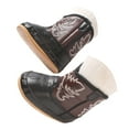 thumbnail image 1 of Gibobby Baby Boys Girls Western Cowboy Boots Infant Moccasins High Top Booties Toddler Soft Sole Non-Slip First Walker Crib Shoes(Black,12-15 Months), 1 of 9