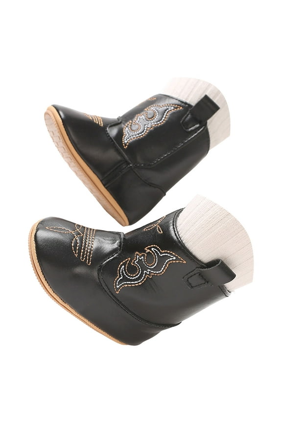 Baby Cowboy Boots Western Boots Toddler Cowboy Bootie Soft Sole Non-Slip Crib Shoes for Infant Boys Girls(Black,12-15 Months)