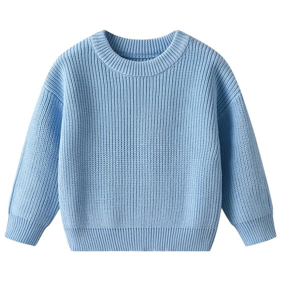 Gibobby Baby Girl Boy Knit Sweater Blouse Pullover Sweatshirt Warm Crewneck Long Sleeve Tops for Infant Toddler,Blue,3-4 Years