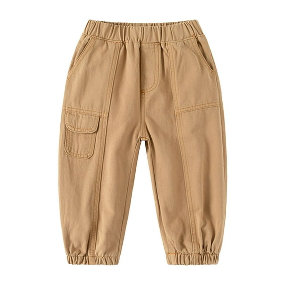 Gibobby Baby Little Boys Jeans, Girls Elastic Waist Adjustable Ripped Patchworked Denim Pants(Khaki,6-7 Years)