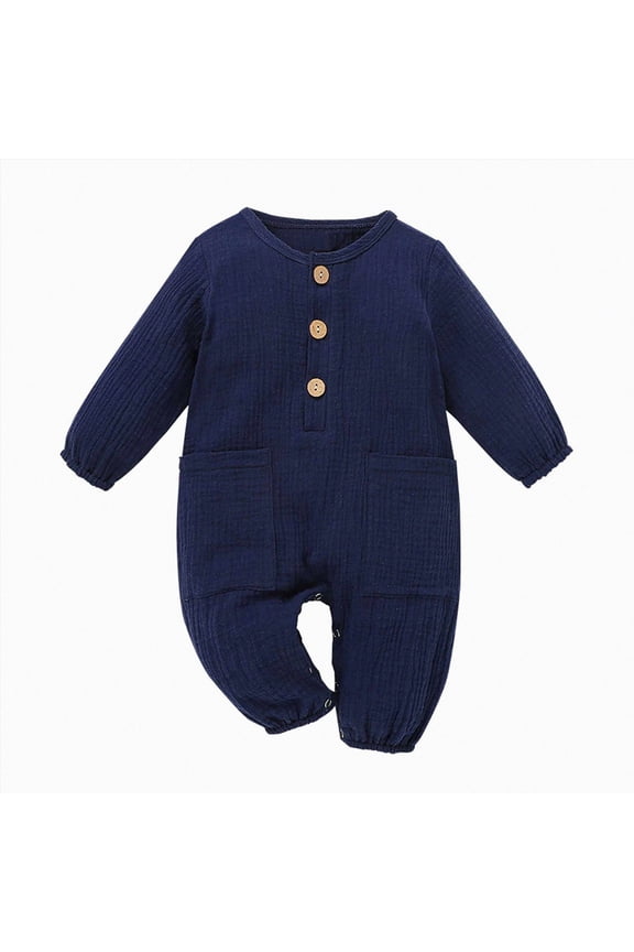 Baby Onesies Comfortable Long Sleeved Crew Neck Bodysuit Color Ribbed 0 3 6 9 12 18 24Months Newborn Jumpsuit Soft Unisex Baby Clothes(0-3 Months,Navy)
