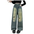 thumbnail image 1 of Gibobby Baggy Jeans for Girls Wide Leg Ripped High Elastic Waisted Denim Pants Cute Summer Trousers Y2K Streetwear Stretch Denim Overalls for Toddler Girls(Blue,10-11 Years), 1 of 4