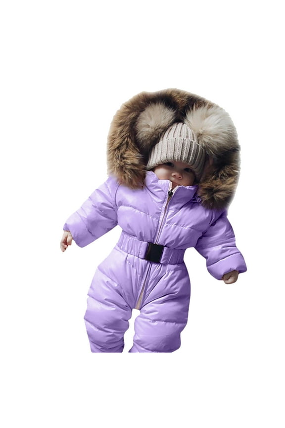 Boy Jumpsuit Winter Warm Romper Coat Outfit Baby Girl Hooded Jacket Thick Boys Outfits&Set Streetwear Coats(Z2-Purple,12-18 Months)