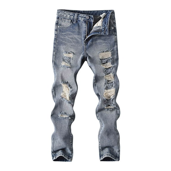 Gibobby Boy's Bowknot Print Washed Jean Elastic Waist Denim Pants Straight Leg Trousers with Pockets(Blue,13 Years)