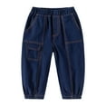 thumbnail image 1 of Gibobby Boy's Elastic High Waisted Jeans Straight Wide Leg Denim Pants Casual Baggy Jeans(Navy,5-6 Years), 1 of 4