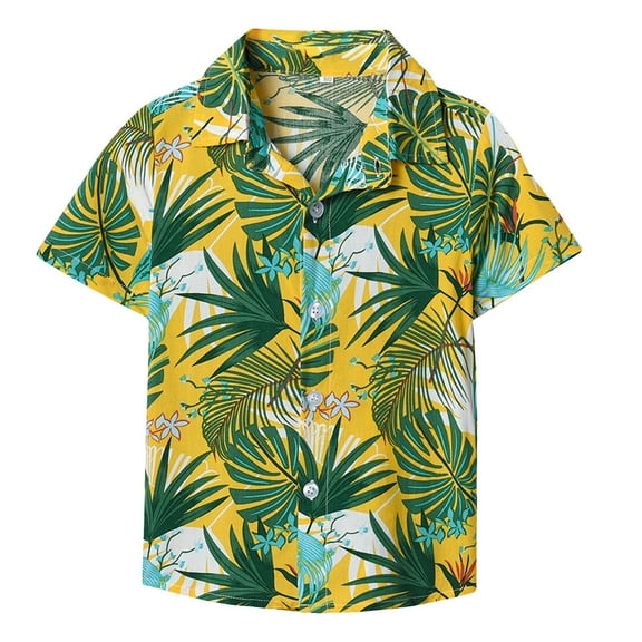 Gibobby Boys Button Up Shirts 3D Graphic Hawaiian Aloha Short Sleeve Dress Shirt Tops(Green,11-12 Years)