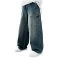 thumbnail image 1 of Gibobby Boys Cargo Baggy Pants Elastic Waist Wide Leg Jeans Casual Demin Pants with Pockets(Blue,9-10 Years), 1 of 7