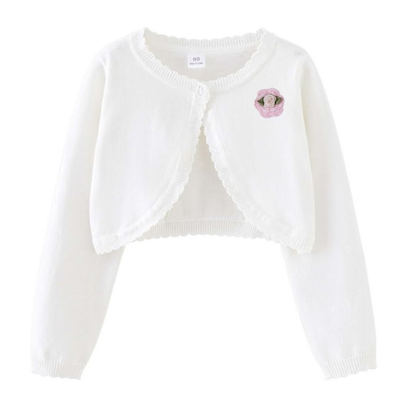 Gibobby Boys Girls Cardigan Sweater Cotton Uniforms Solid Kids Long Sleeve Button Up Sweaters Knit Tops,White,7-8 Years