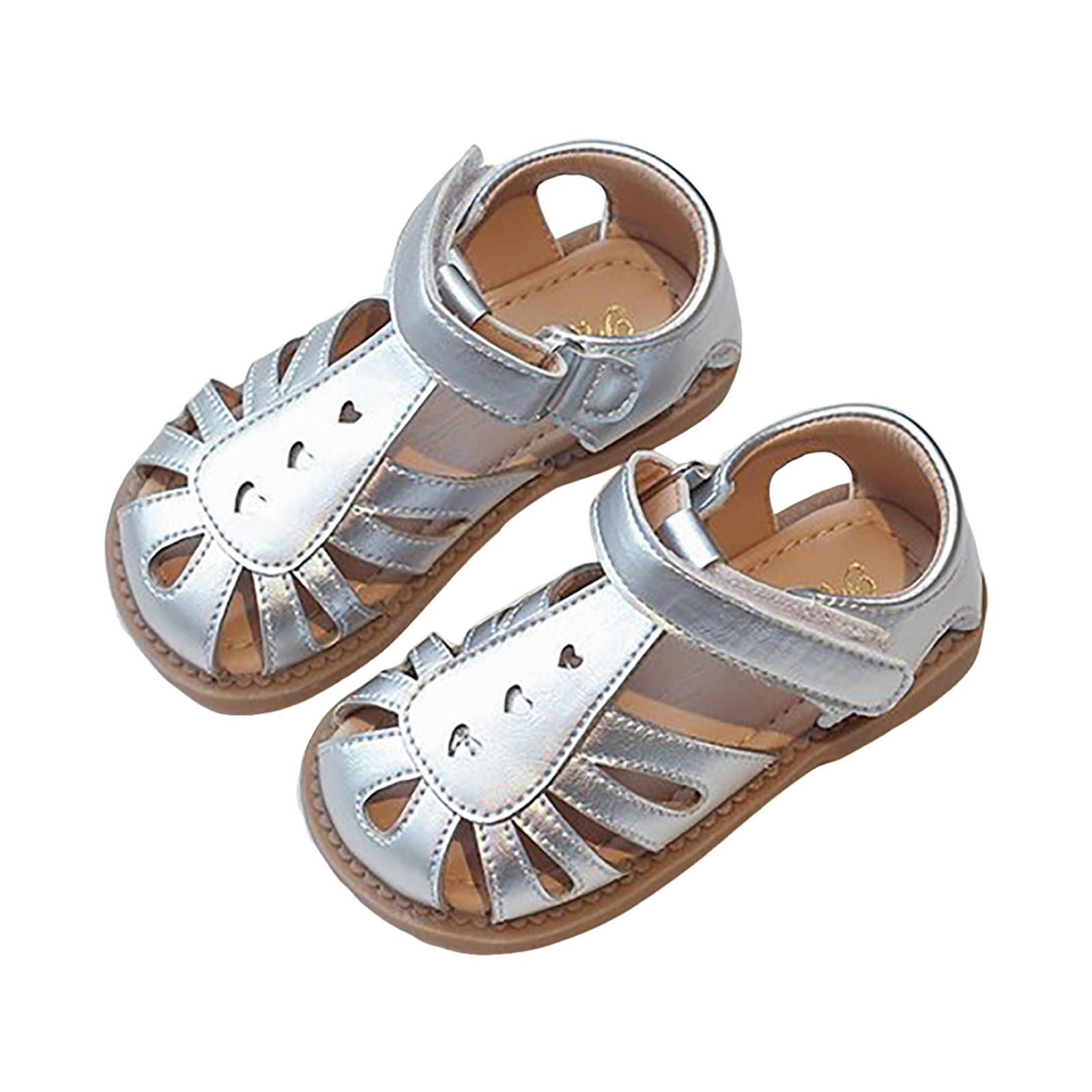 Gibobby Boys Girls Summer Water Sandals Closed Toe Lightweight Outdoor Sport Shoes(Silver,8-9 Years)