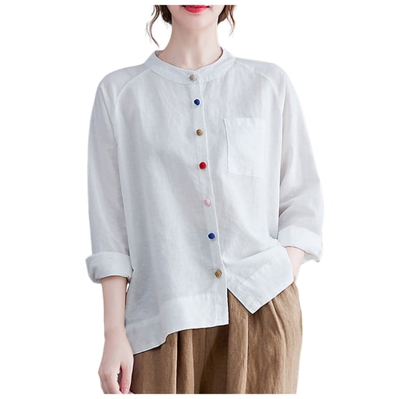 Gibobby Button Up Shirts for Women Long Sleeve Collared Blouse Business Casual Tops(White,L)