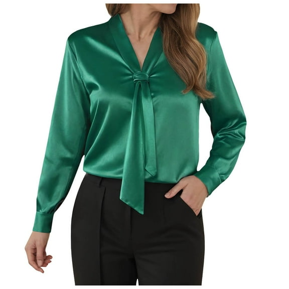 Gibobby Button Up Shirts for Women Striped Long Sleeve Shirt Collared Office Work Blouses Tops with Pocket(Green,M)