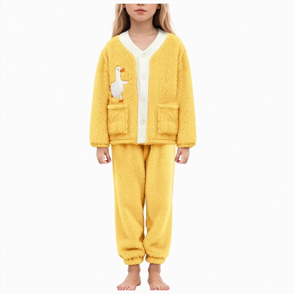 Gibobby Children Plush Coral Fleece Bathrobe,Cozy Hooded Robe with Belt,Cute Print,for Kids Toddlers 2-12 Years,Warm After-Bath Loungewear Toddler Pajamas,Yellow,Size 9-10T