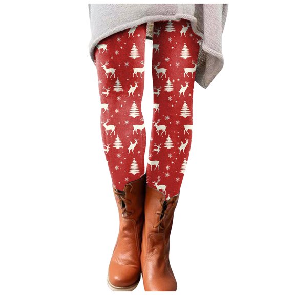 Gibobby Christmas Leggings for Women Plus Size High Waist Workout Pants Tummy Control Printed Holiday Legging Tights Yoga Pants(XXL,Red)