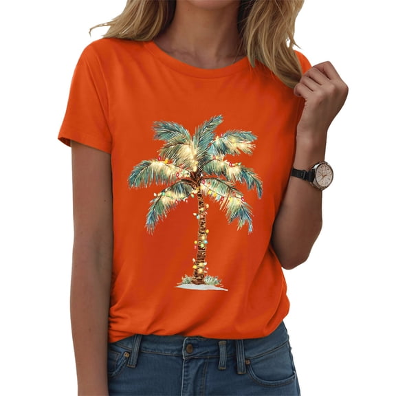 Gibobby Christmas Shirts for Women: Merry Christmas Letter Print T-Shirts Xmas Tree Graphic Long Sleeve Tops(XXXL,Orange)