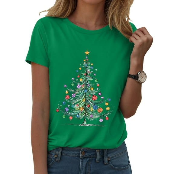Gibobby Christmas Trees Shirt Womens Holiday Pine Tree Xmas Graphic Tees Christmas Family Shirt(XL,Green)