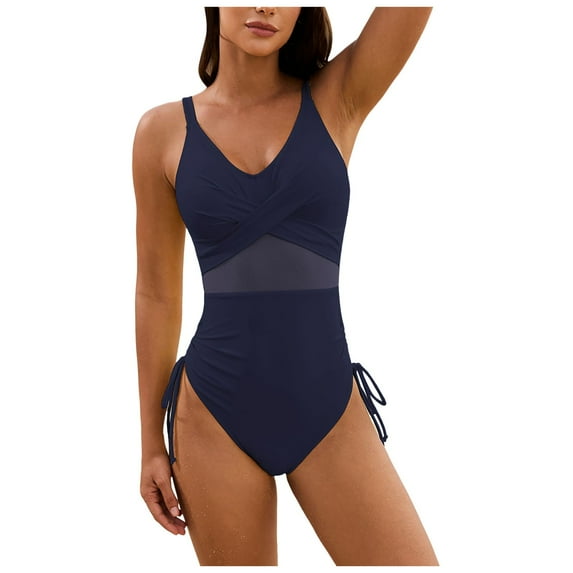 Gibobby Color Block Ribbed One Piece Swimsuit for Women with Adjustable Straps and Tummy Control(Navy,XXL)