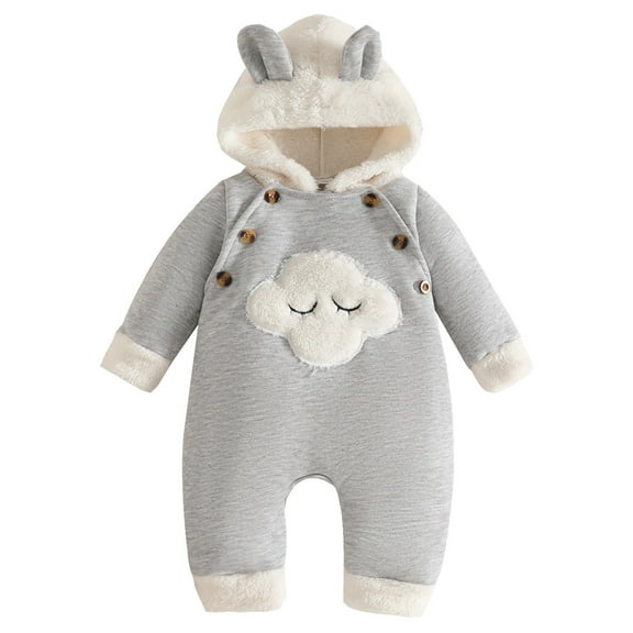 Gibobby Cute Baby Bear Fleece Jumpsuit Girls Boys Warm Hooded Coverall Romper Newborn Fluffy Outerwear Snowsuit(Grey,3-6 Months)