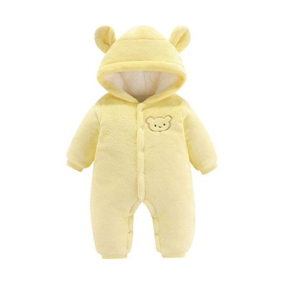 Gibobby Cute Baby Bear Fleece Jumpsuit Girls Boys Warm Hooded Coverall Romper Newborn Fluffy Outerwear Snowsuit(Yellow,0-3 Months)