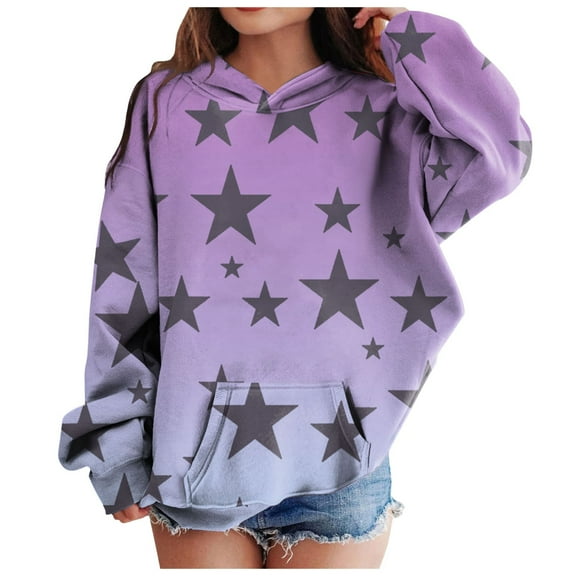 Gibobby Cute Hoodies for Teen Girls Trendy Preppy Hooded Sweatshirts Oversized Long Sleeve Shirts Gradient Clothes for Girls(Light Purple,7-8 Years)
