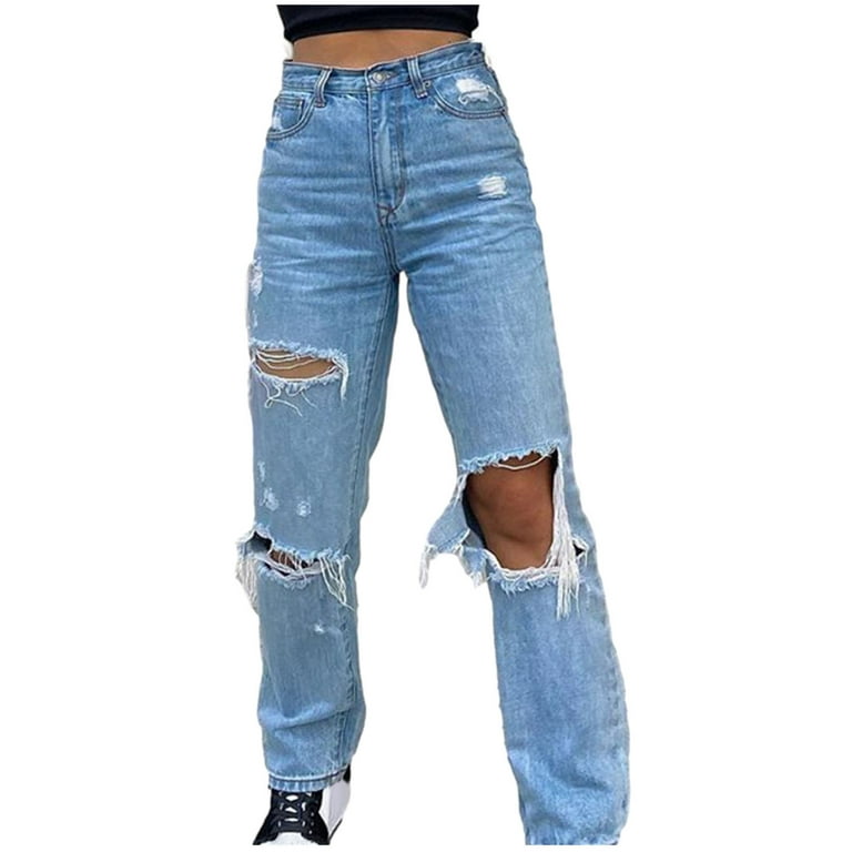 Gibobby Flare Jeans for Women Women's Ripped Boyfriend Slim Fit Jeans  Frayed Distressed Stretchy Denim Pants Fashion 