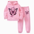thumbnail image 1 of Gibobby Girl Outfits Kids Girl's Autumn Winter Solid Striped Long Sleeve Tops Flared Pants Set Girls Clothes(5-6 Years,Light Pink), 1 of 8