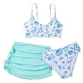 thumbnail image 1 of Gibobby Girl's 3 Piece Girls Swimsuit,V-Neck Twist Cross Bikini Set Swimwear Teen Bathing Suit with Cover Up Skirt(Mint Green,7-8 Years), 1 of 6