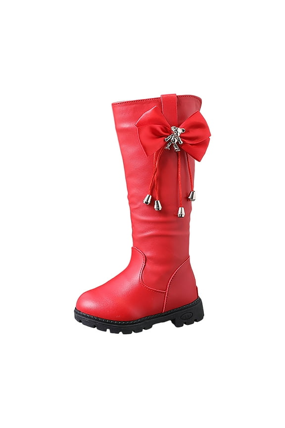 Girl's Knee High Boots Lace Up Side Zipper Boots Faux Leather Non Slip Riding Boots Lug Sole Chunky Heels Shoes(Red,13)