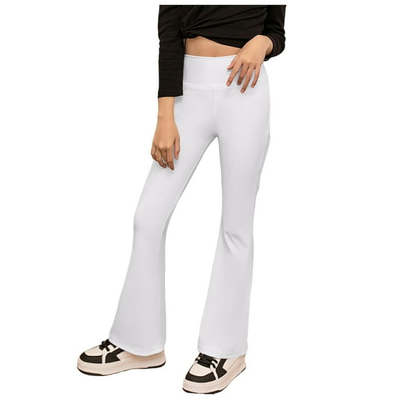 Gibobby Girl's Washed Elastic Waist Wide Leg Cargo Jeans Casual Baggy Denim Pants with Pocket,White,6-7 Years