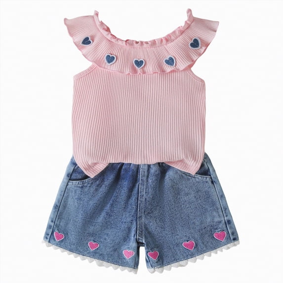 Gibobby Girls 2 Piece Summer Outfit Short Sleeve T-shirt Tops and Waist Shorts Set Cute Clothing 6M 12M 18M 24M 3T 4T,3-4 Years,Pink