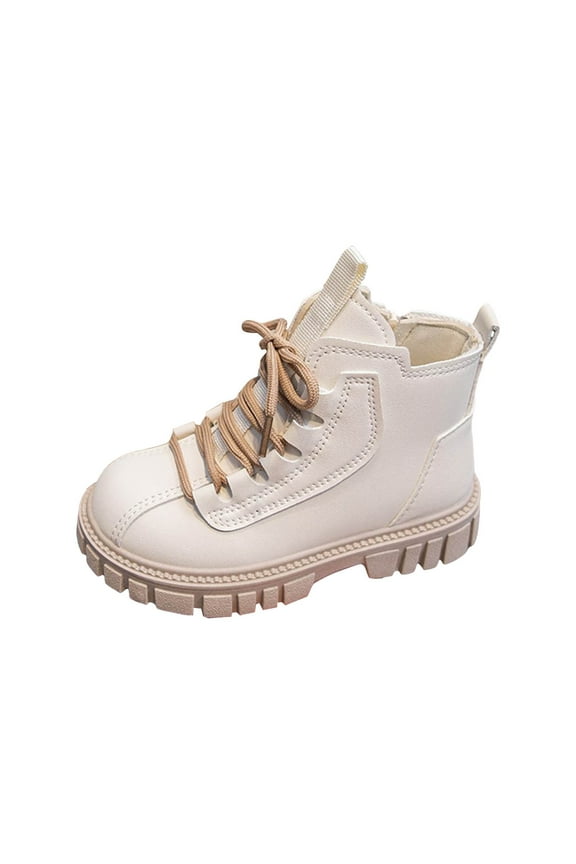 Gibobby Girls Ankle Boots Kids Comfortable Slip on Lug Sole Chelsea Booties for Toddler Little Kid Big Kids,White,4.5-5 Y