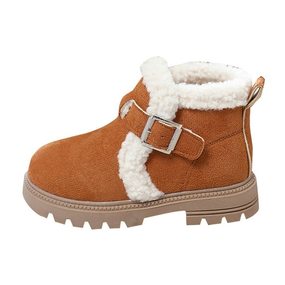 Gibobby Girls' Boots Children's Boots Outdoor Boots Girls' Plush Short Boots Boys' boots,Brown,6-7 Y