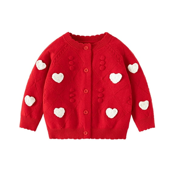 Gibobby Girls Cardigan 100% Cotton Kids Heart Cardigan Sweater Valentines Long Sleeve Toddler Girl Soft Knit Cardigan,Red,4-5 Years