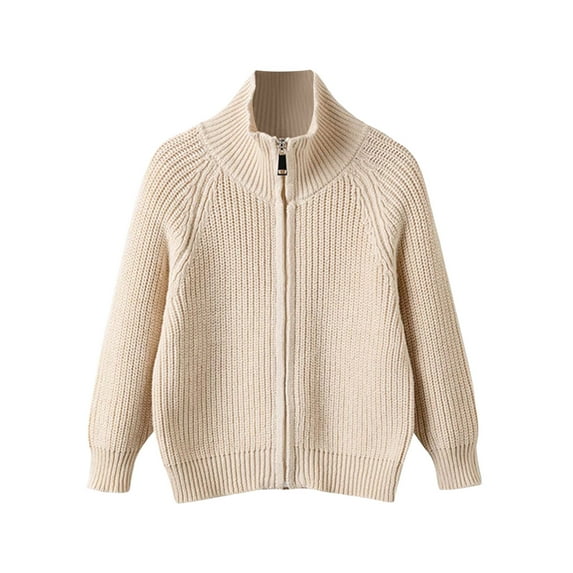 Gibobby Girls Cardigan Button Up Long Sleeve Chunky Knit Sweater Fall Cute Outerwear Coat,Beige,3-4 Years