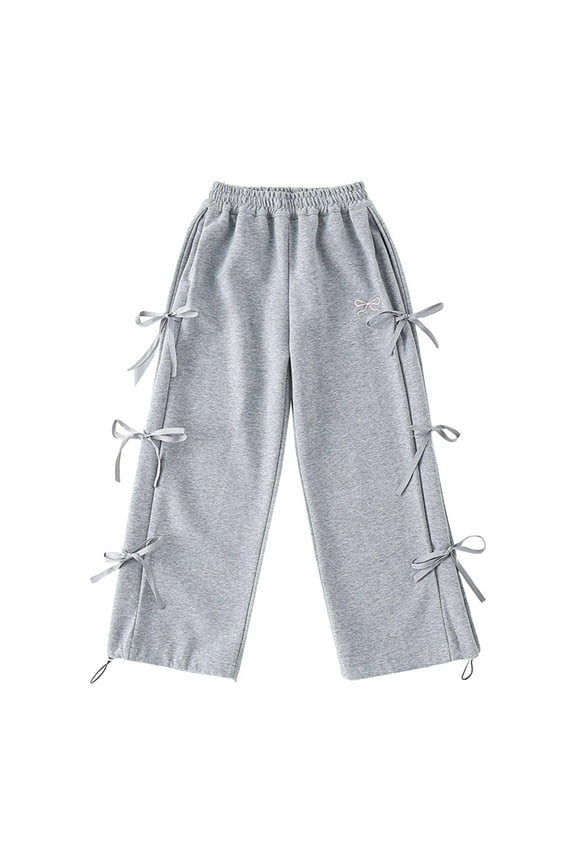 Girls Cargo Pants- Cotton Casual Fashion Drawstring Kids Jogger Pants,Grey,5-6 Years