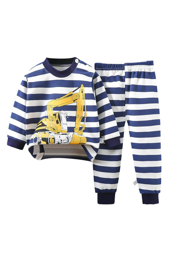 Girls Cotton Giraffe Print Pajamas Long-Sleeve 2-Piece Toddler Sleepwear, Winter Warm Snug-Fit Jammies, Cute Holiday Pjs,Navy,3-4 Years