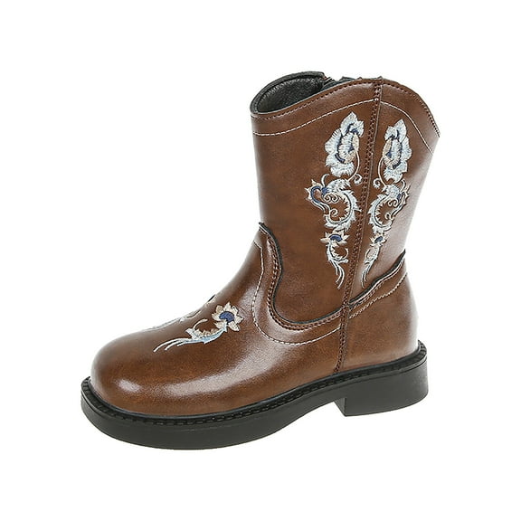 Gibobby Girls Cowgirl Boots Mid Calf Square Toe Glitter Toddler Western Cowboy Boot Princess Dress Up Party Birthday Dance,Brown,7-8 Y