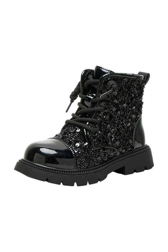 Gibobby Girls Cowgirl Boots Mid Calf Square Toe Western Boot for Kids Glitter Cowboy Boot in Party for Toddler Little Big Girls Riding Shoes,Black,4.5-5 Y