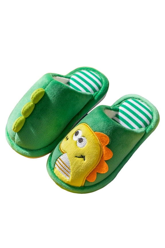 Girls House Slippers Kids Plush House Shoes Boys Warm Cartoon Slippers Cute Animal Winter Indoor Shoes(Green,7-8 Years)