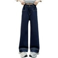 thumbnail image 1 of Gibobby Girls Jeans Kids Elastic Waist Straight Leg Pull on Denim Pants with Pockets Stretch Denim Overalls for Toddler Girls(Dark Blue,9-10 Years), 1 of 6