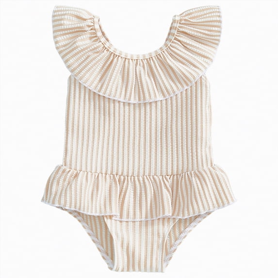 Gibobby Girls One Piece Swimsuits Summer UPF 50+ Quick Dry 2T 3T 4T 5T 6T Beach Bathing Suit Cross Shoulder Strap Swimwear(3-4 Years,Beige)