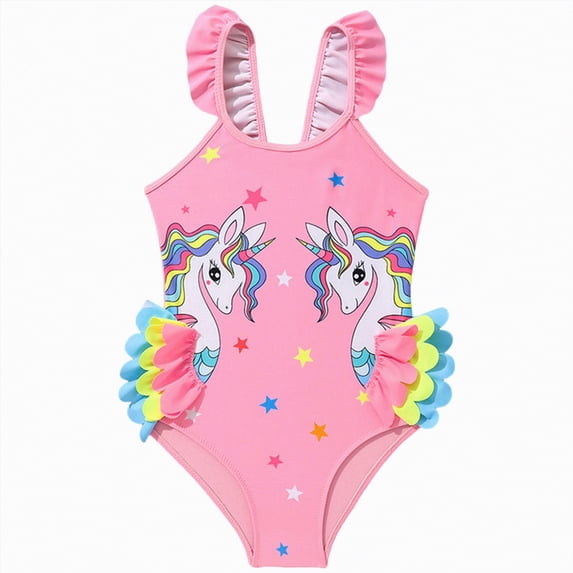 Gibobby Girls One Piece Swimsuits Summer UPF 50+ Quick Dry 2T 3T 4T 5T 6T Beach Bathing Suit Cross Shoulder Strap Swimwear(3-4 Years,Pink)