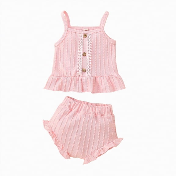 Gibobby Girls Outfit Sets Kids Toddler Baby Spring Summer Print Sleeveless Tops Shorts Outfits Clothes Girls Playtime Sets Size(6-12 Months,Pink)