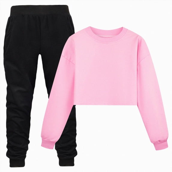 Gibobby Girls Outfits 2 Piece Crew Neck Short Sleeve Patchwork Tops And Skirts Set Breathable Sprotswear Summer Girls Clothes Set(11-12 Years,Pink)