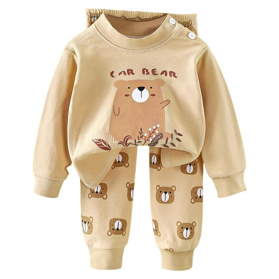 Gibobby Girls Pajamas Kids Baby Long Sleeve Cartoon Tops Pants Sleepwear Set 2Pcs Baby Girl Outfits,Beige,3-6 Months