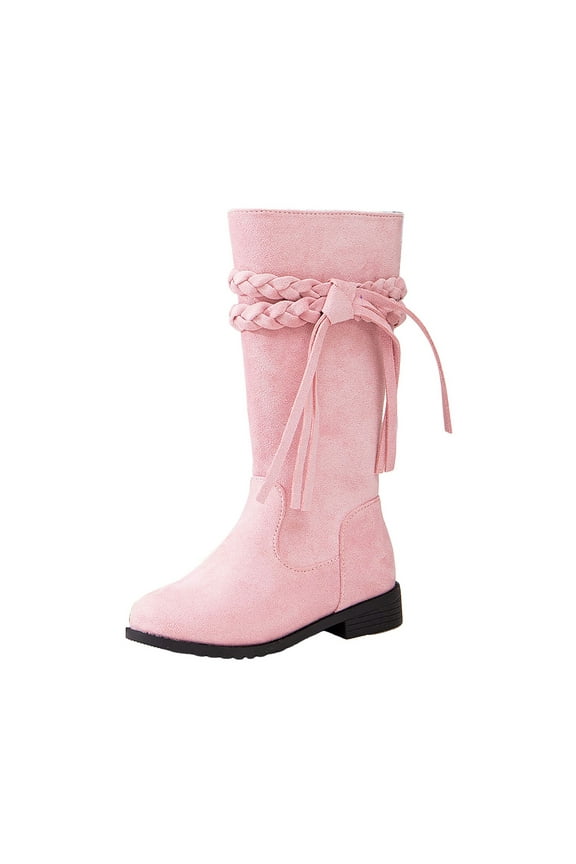 Gibobby Girls' Winter Boots - Faux Shearling Ankle Booties - Platform Short Boots for Girls - Fuzzy Fashion Boots,Pink,5.5-6 Y