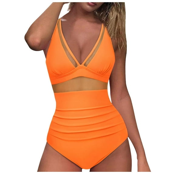 Gibobby Halter One Piece Swimsuit with Tummy Control Designed for Curvy and Big Busted Women(Orange,L)