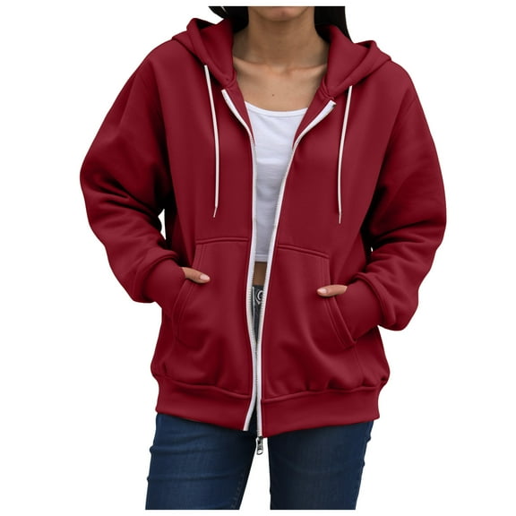 Gibobby Hoodie For Women Zip Up Sweatshirts Fashion Women Casual Hooded Slim Zipper Fleece Sweater Coat Fall Winter Coat(M,Red)