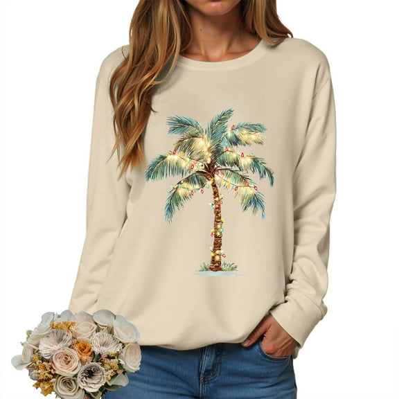 Gibobby Hoodies for Women Christmas Sweatshirts for Women Holiday Party Pullovers Fun Graphic Print Crew Neck Long Sleeve Sweatshirts Gifts Tops Graphic Hoodies Fall Outfits(L,Beige)