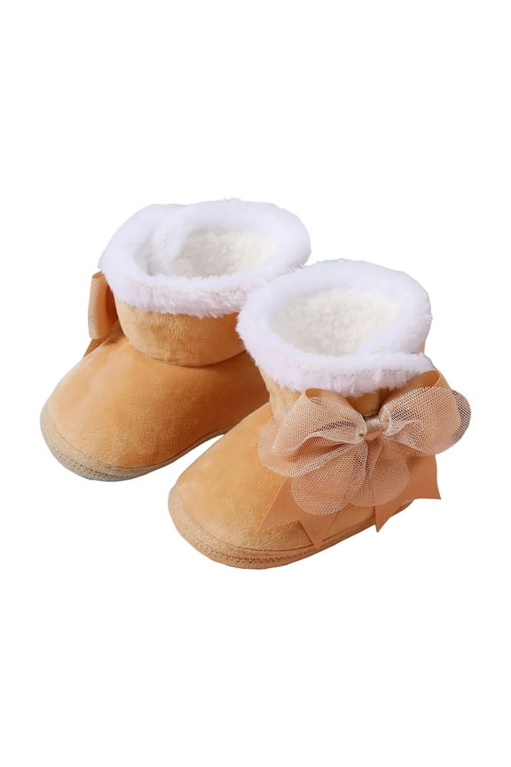 Infant Baby Boys Girls Cozy Fleece Booties Stay on Slippers Non Slip Soft Gripper Sock Shoes Toddler First Walker Newborn Crib Birthday Shower Gift(Khaki,3-6 Months)
